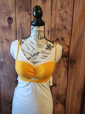 Shade & Shore Mustard Ribbed Swim Top